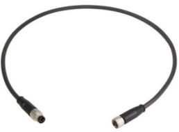 Sensor actuator cable, M8-cable plug, straight to M8-cable socket, straight, 4 pole, 0.3 m, PUR, black, 21348081489003