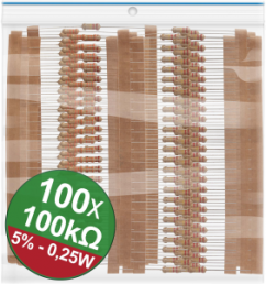 Carbon Film Resistor, 100 kΩ, 0.25 W, ±5 %, Bag with 100 pieces