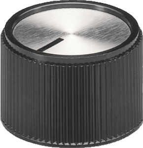 Rotary knob, 6 mm, plastic, black/silver, Ø 24.3 mm, H 16 mm, A1324260