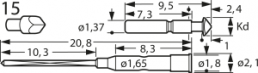 Short stroke test pin with probe, round head, Ø 1.37 mm, travel  1.2 mm, pitch 2.54 mm, L 20.8 mm, F67015B200G085