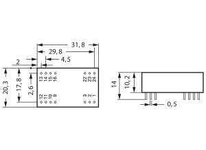 DC/DC converter, 18-36 VDC, 3 W, 2 outputs, ±12 VDC, 82 % efficiency, 110866