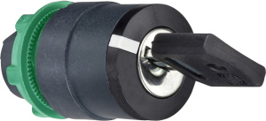 Key switch, unlit, groping, waistband round, front ring black, 2 x 90°, trigger position 0 + 1, mounting Ø 22 mm, ZB5AG6