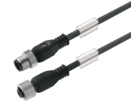 Sensor actuator cable, M12-cable plug, straight to M12-cable socket, straight, 12 pole, 10 m, PUR, black, 1.5 A, 1964401000