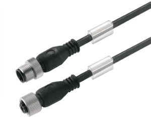 Sensor actuator cable, M12-cable plug, straight to M12-cable socket, straight, 4 pole, 10 m, PUR, black, 4 A, 1021731000