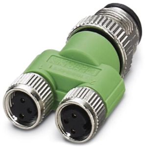 Adapter, 2 x M12 (3 pole, socket) to M12 (3 pole, plug), Y-shape, 1683549