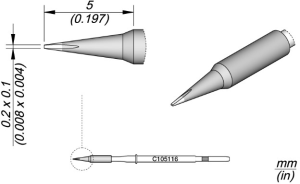 Soldering tip, Chisel shaped, Ø 0.1 mm, C105116