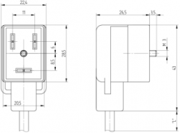 Sensor actuator cable, valve connector DIN shape B to open end, 2 pole + PE, 5 m, PVC, black, 4 A, 12206