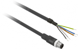Sensor actuator cable, M12-cable plug, straight to open end, 4 pole, 0.5 m, PUR, black, 4 A, XZCP1541L05