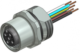 Sensor actuator cable, M12-flange socket, straight to open end, 4 pole, 0.5 m, PVC, gray, 4 A, 43-01000