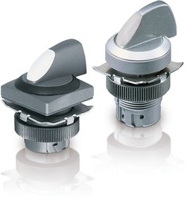 Selector switch, unlit, latching, waistband round, front ring silver, 2 x 90°, mounting Ø 22.3 mm, 1.30.242.637/0200