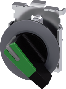 Toggle switch, illuminable, latching, waistband round, green, front ring gray, 90°, mounting Ø 30.5 mm, 3SU1062-2EF40-0AA0