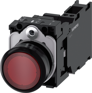 Pushbutton, red, illuminated  (red), mounting Ø 22.3 mm, IP20/IP66/IP67/IP69/IP69K, 3SU1103-0AB20-3FA0