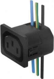 Built-in appliance socket F, 3 pole, snap-in, plug-in connection, 2.5 mm², black, 6610.1254
