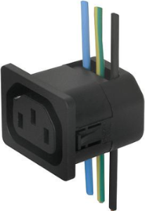 Built-in appliance socket F, 3 pole, snap-in, IDC connection, 2.5 mm², black, 6610.1014