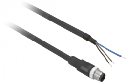 Sensor actuator cable, M8-cable plug, straight to open end, 3 pole, 0.5 m, PUR, black, 4 A, XZCP2737L05