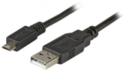 USB 2.0 connection cable, USB plug type A to micro USB plug type B, 0.5 m, black