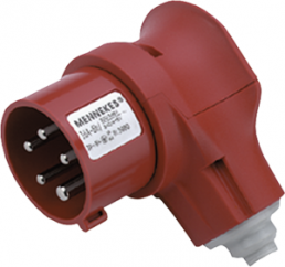 CEE angle plug, 5 pole, 16 A/400 V, red, 6 h, IP44, 3980