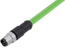 Sensor actuator cable, M12-cable plug, straight to open end, 4 pole, 10 m, PUR, green, 4 A, 77 4529 0000 50704 1000