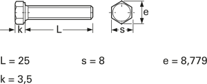 Hexagon head screw, external hexagon, M5, 25 mm, steel, galvanized, DIN 933/ISO 4017