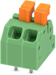PCB terminal, 2 pole, pitch 3.5 mm, AWG 24-18, 13.5 A, spring-clamp connection, green, 1864286
