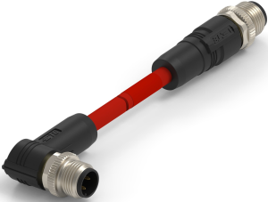 Sensor actuator cable, M12-cable plug, straight to M12-cable plug, angled, 4 pole, 0.5 m, PVC, red, 4 A, TAD14841311-001