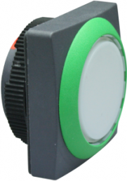 Pushbutton, illuminable, groping, waistband square, white, front ring green, mounting Ø 22.3 mm, 1.30.270.951/2205