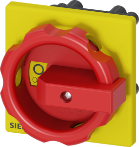 Rotary operator, red/yellow 66x66 mm, front mounting, center-hole mounting 22...
