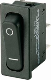 Rocker switch, black, 1 pole, On-Off, off switch, 10 (8) A/250 VAC, 20 (4) A/250 VAC, IP40/IP67, unlit, printed