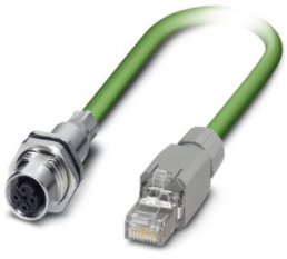 PROFINET cable, M12 socket, straight to RJ45 plug, straight, Cat 5e, SF/TQ, PVC, 5 m, green