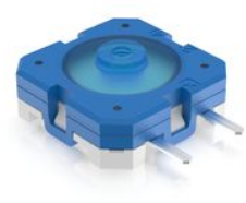 Short-stroke pushbutton, 1 Form A (N/O), 0.1 A/35 V, unlit , actuator (blue), 3.6 N, THT