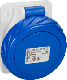 CEE surface-mounted socket, 4 pole, 16 A/200-250 V, blue, IP67, PKY16F724
