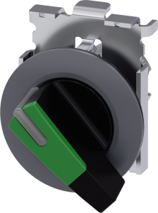 Toggle switch, illuminable, groping, waistband round, green, front ring gray, 45°, mounting Ø 30.5 mm, 3SU1062-2EC40-0AA0