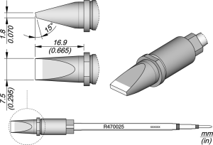 JBC soldering tip, chisel shape, R470025/7.5 x 1.8mm