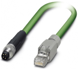 Network cable, M8-plug, straight to RJ45 plug, straight, Cat 5, SF/TQ, PVC, 0.5 m, green