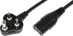 Device connection line, India, plug type M, angled on C13 jack, straight, IS694 3CX1.00mm² 70°C, black, 2.5 m