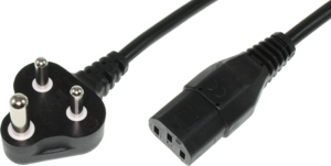 Device connection line, India, plug type M, angled on C13 jack, straight, H05VV-F3G1.0mm², black, 2.5 m
