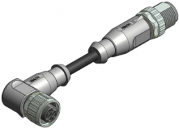 Sensor actuator cable, M12-cable socket, angled to M12-cable plug, straight, 4 pole, 3 m, TPU, black, 4 A, 43-10723