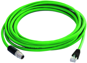 Sensor actuator cable, M12-cable plug, straight to RJ45-cable plug, straight, 8 pole, 1 m, PUR, green, 100017234