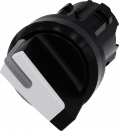 Toggle switch, illuminable, groping, waistband round, white, front ring black, 45°, mounting Ø 22.3 mm, 3SU1002-2BC60-0AA0