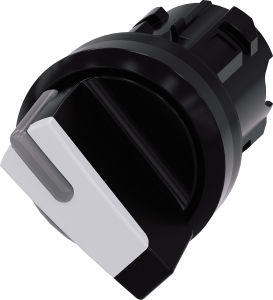 Toggle switch, illuminable, groping, waistband round, white, front ring black, 45°, mounting Ø 22.3 mm, 3SU1002-2BC60-0AA0