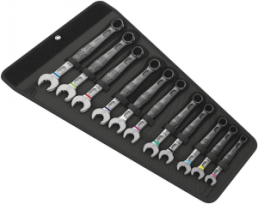 Open-ended ring wrench kit, 11 pieces with bag, 8-19 mm, 15°, 295 mm, 1305 g, Chrome molybdenum steel, 05020231001