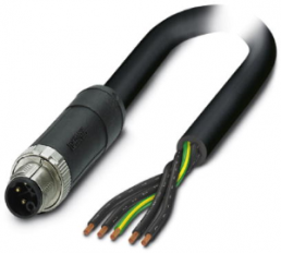 Sensor actuator cable, M12-cable plug, straight to open end, 5 pole, 1.5 m, PVC, black, 16 A, 1414868
