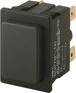 Pushbutton switch, 2 pole, black, unlit , 16 (4) A/250 VAC, IP40, 1661.0201