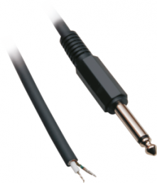 Audio connecting cable, 6.35 mm-mono plug, straight to open end, 1,8 m, nickel-plated, black