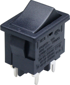 Rocker switch, black, 2 pole, On-Off, off switch, 10 (4) A/250 VAC, 6 (4) A/250 VAC, IP40, unlit, unprinted
