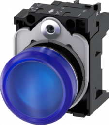 Indicator light, 22 mm, round, metal, high gloss,blue, lens, smooth, 110 V AC