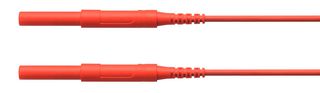 High-voltage measuring lead with (4 mm plug, spring-loaded, straight) to (4 mm plug, spring-loaded, straight), 2 m, red, silicone, 1.3 mm², CAT IV
