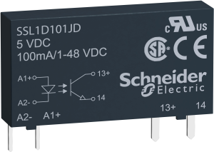 Solid state relay, 16-30 VDC, DC switching, 1-48 VDC, 0.1 A, PCB mounting, SSL1D101BD