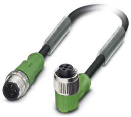 Sensor actuator cable, M12-cable plug, straight to M12-cable socket, angled, 3 pole, 1.5 m, PVC, black, 4 A, 1415519