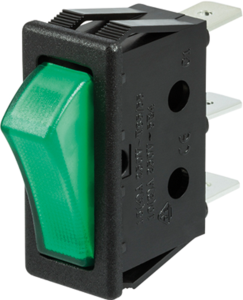 Rocker switch, green, 1 pole, On-Off, off switch, 16 (4) A/250 VAC, illuminated, unprinted